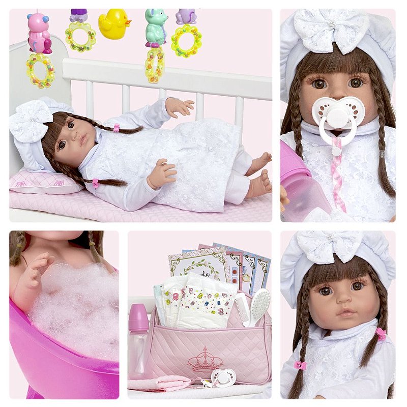 Boneca Bebe Reborn Menina Banho Silicone Fofa Presente