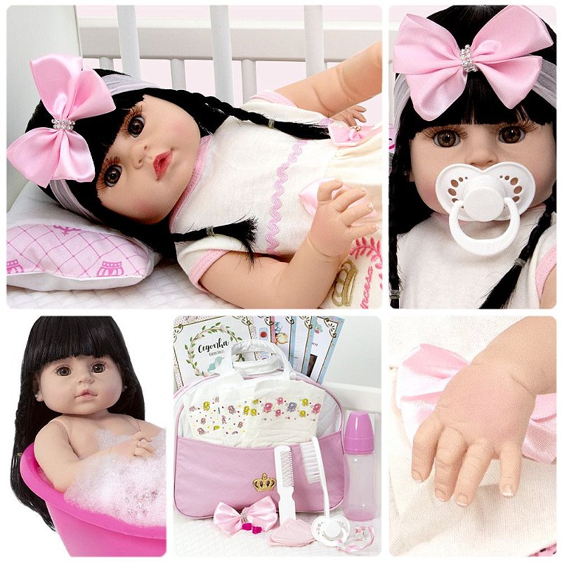 Boneca Bebe Reborn Morena Realista Pode Dar Banho + 20 Itens - Chic Outlet  - Economize com estilo!