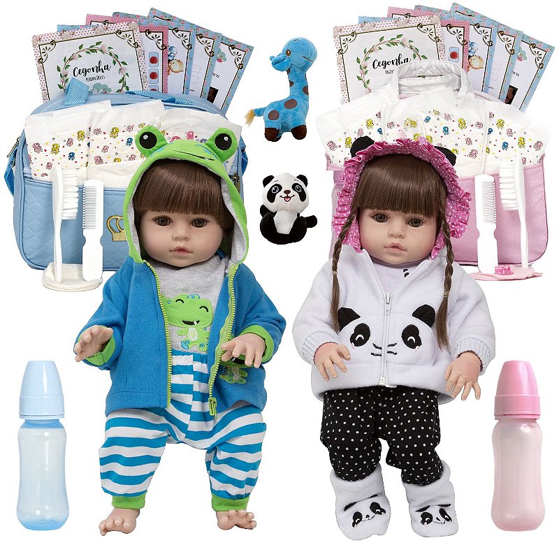 Boneca Reborn Realista Gêmeos Casal Panda Sapinho Enxoval - Chic Outlet -  Economize com estilo!