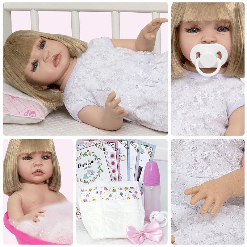 Boneca Bebe Reborn Fofinha Princesa 46cm Com Kit Acessórios