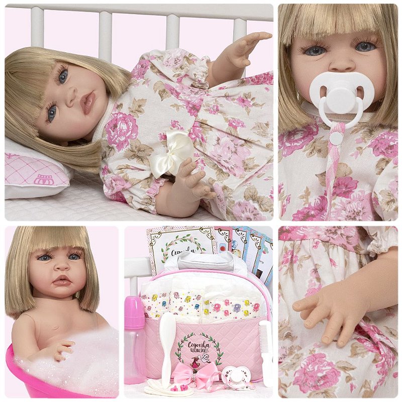 Boneca Bebe Reborn Realista Fofa com Roupa Azul e Itens Luxo - Chic Outlet  - Economize com estilo!