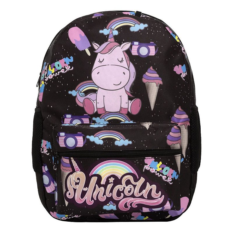 Mochila Infantil Feminina Costas Unicórnio Juvenil Preta - Chic Outlet -  Economize com estilo!