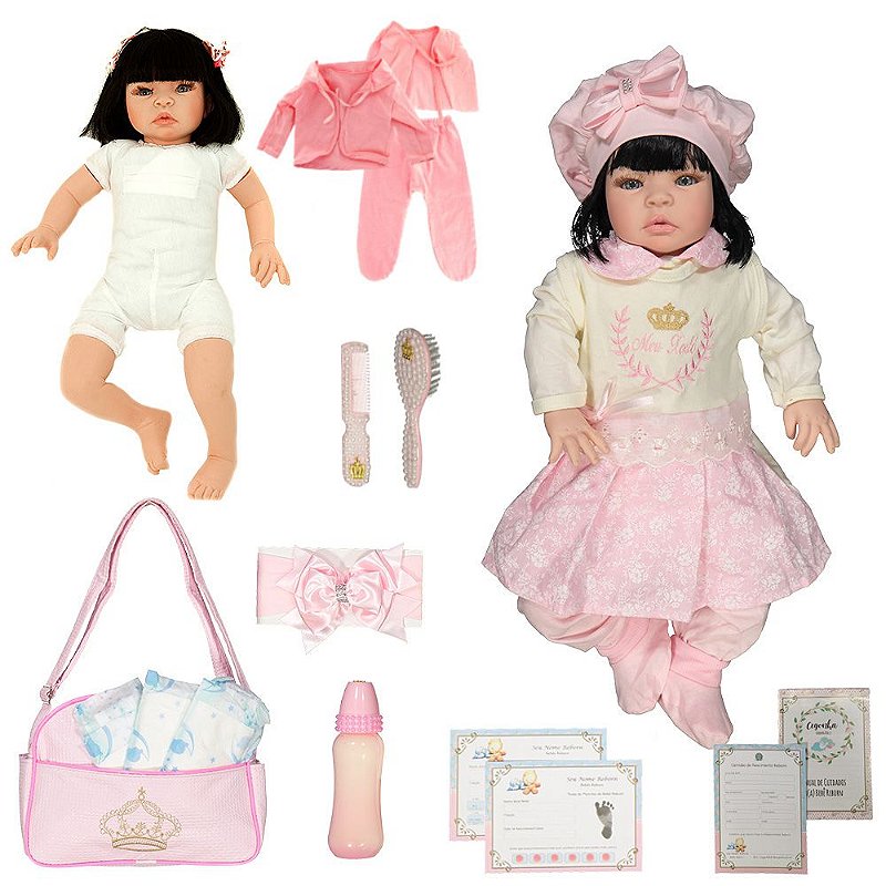 Boneca Bebê Reborn Realista Ellen Rosa Cegonha Dolls Menina Morena Com 53cm  E 22 Itens em Promoção na Americanas