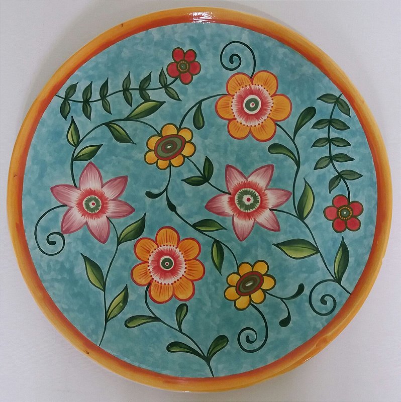 Prato de cerâmica pintado a mão com desenho de flores https arteminha lojaintegrada com br