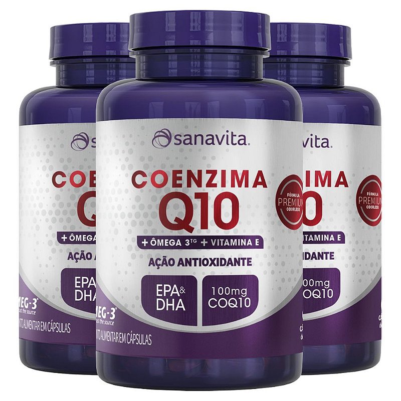 Kit 3 Coenzima Q10 + Ômega 3 Sanavita 60 cápsulas Edin