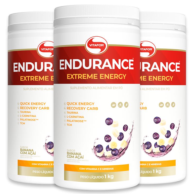 Kit 3 Endurance Extreme Energy 1000g Banana com Açaí Vitafor Edin