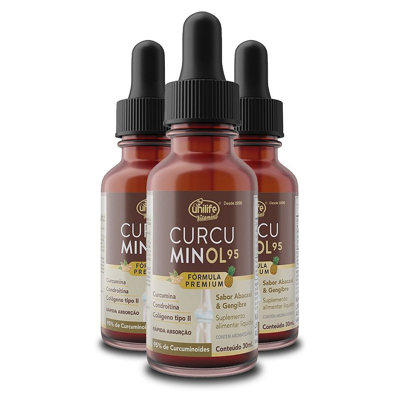 Curcuminol Kit 3 Curcuminol Unilife sabor Abacaxi e Gengibre em gotas 30ml - Edin