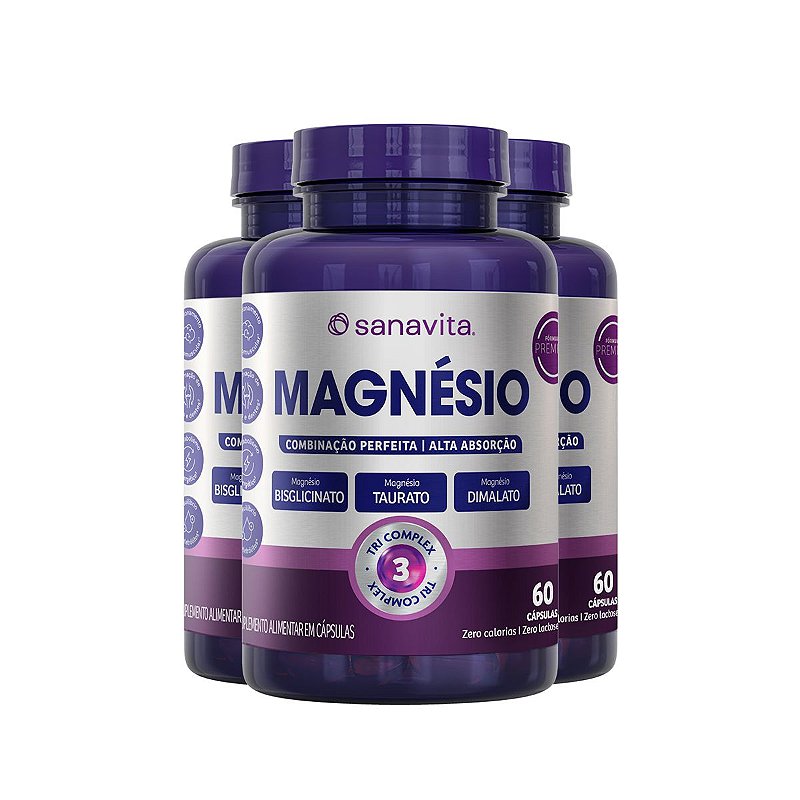 Magnésio Sanavita Tri Complex 60 Cápsulas Kit 03 Und - Edin