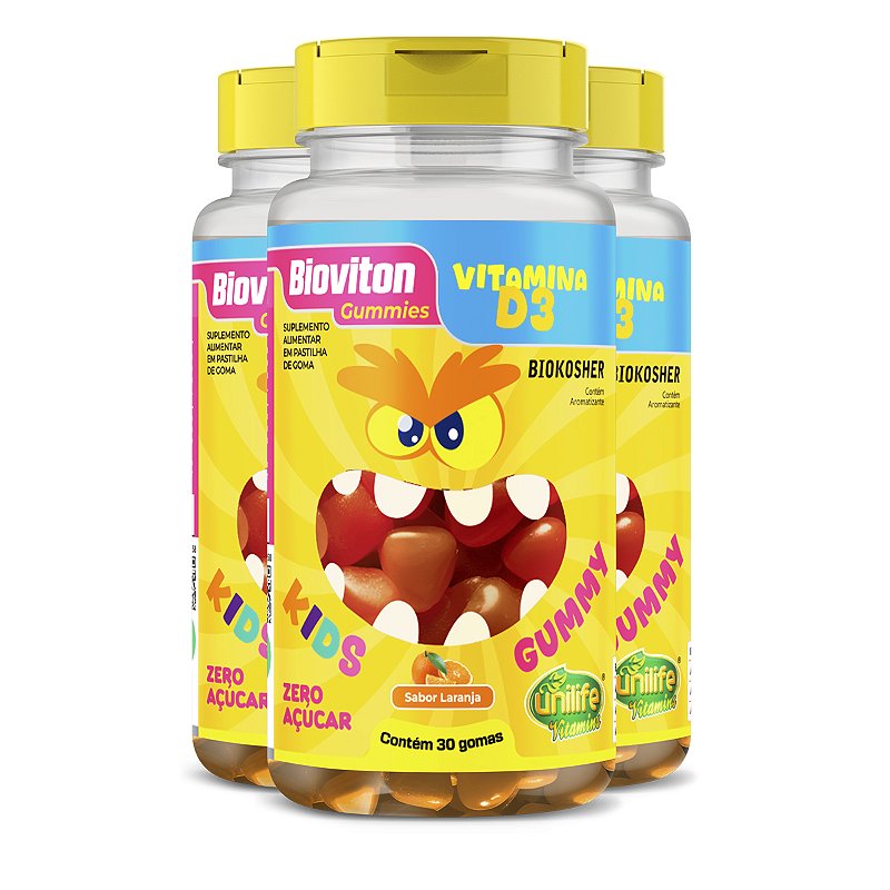 Kit 3 Gummy Kids Vitamina D3 Unilife 30 gomas Laranja - Edin