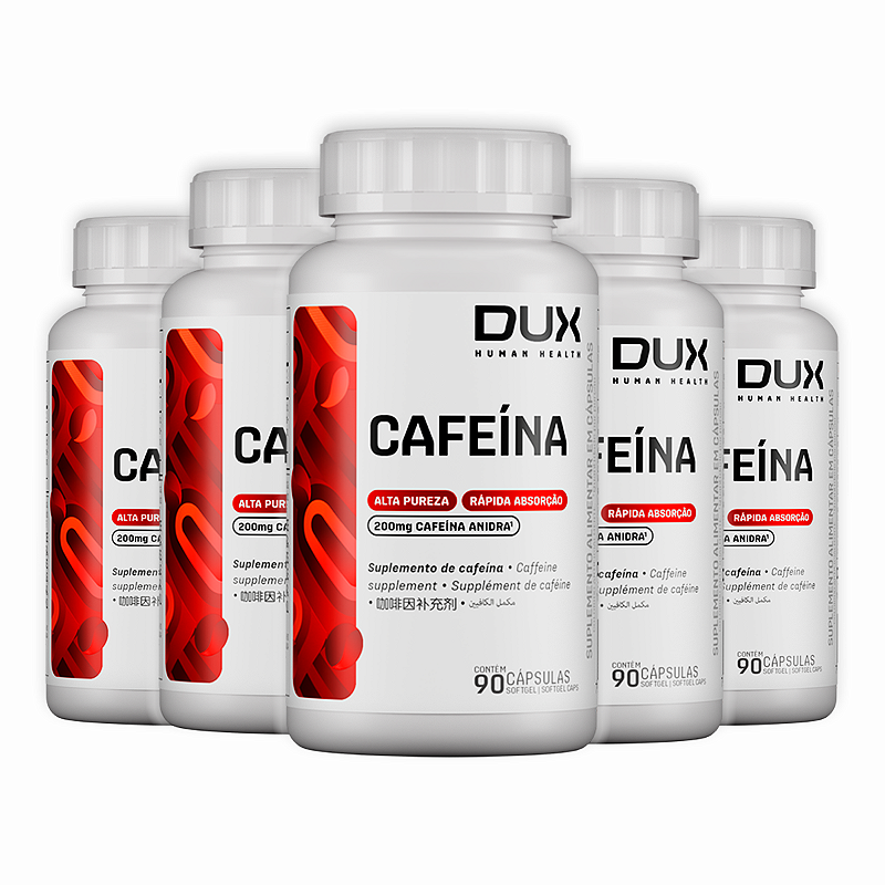 Kit 5 Cafeína Dux 210mg 90 Cápsulas + Porta Cápsulas - Edin
