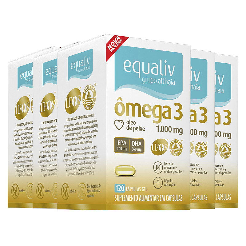 Kit 5 Ômega 3 1000mg Equaliv 120 cápsulas gel - Edin