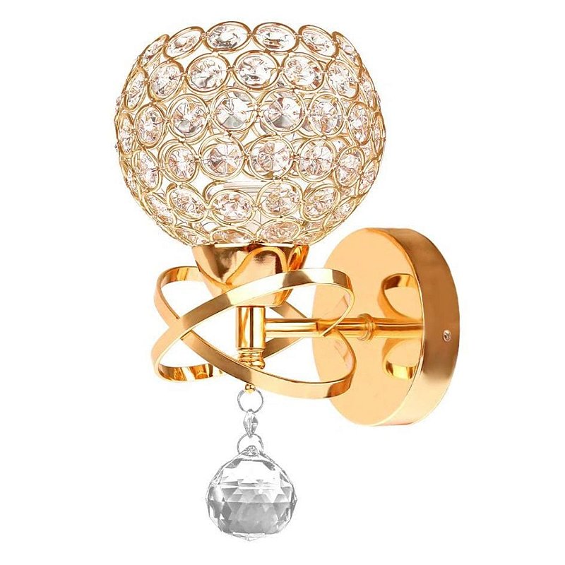 Luminária de parede arandela redonda de cristal moderna luxuosa dourada