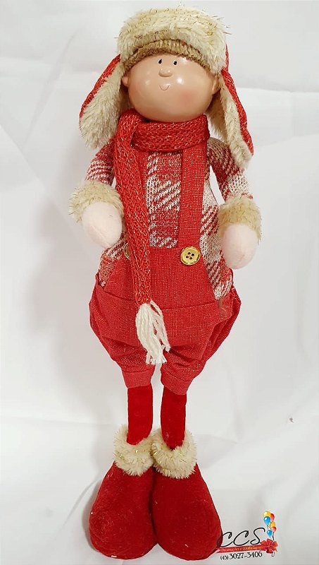 Boneco de Natal Menina em Pé Segurando Coração 48cm - Xadrez Vermelho - Ref  72733001 D&A - CCS Decorações