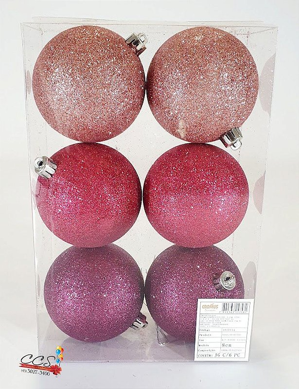 BOLAS NATAL ROSA 8CM 6UN - tb4471