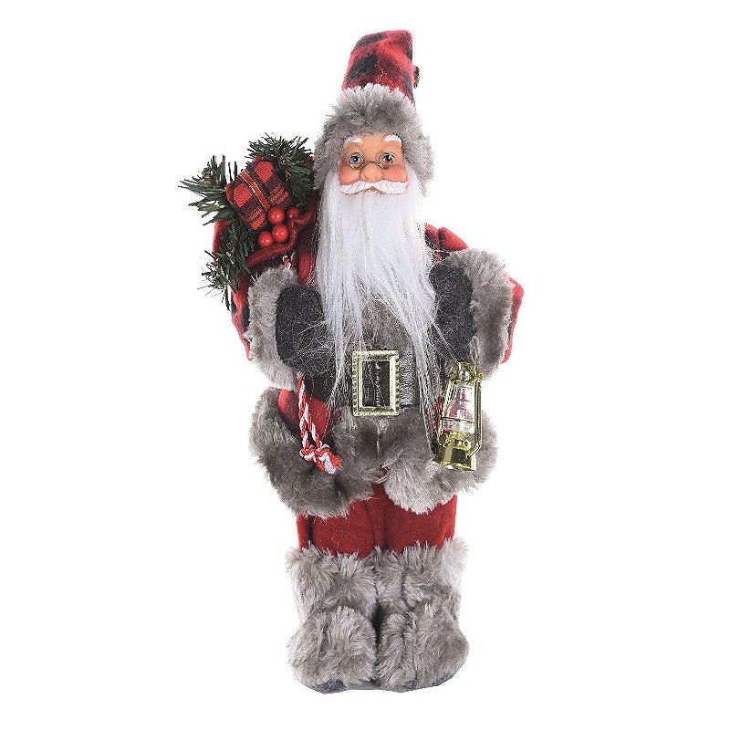 Boneco Papai Noel em Pé Vermelho e Marrom Segurando Lanterna e Coração 90cm  - Ref 73581001 D&A - CCS Decorações