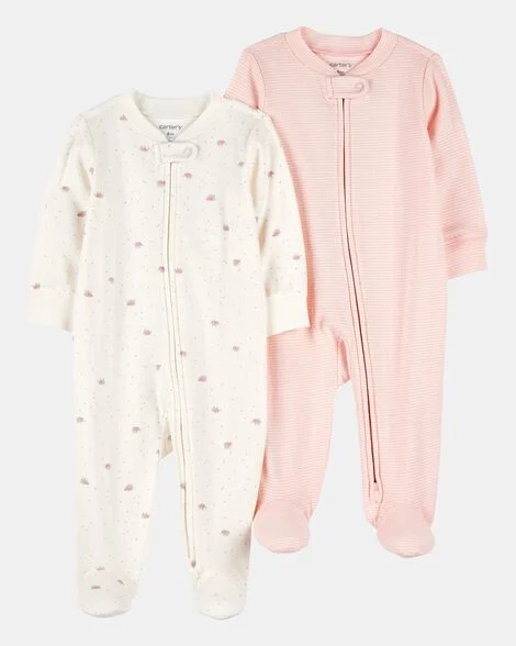 Kit com 2 Pijamas Infantis Femininos em Algodão com Zíper de Duas Vias