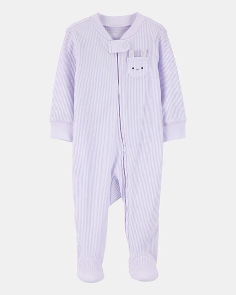Pijama de Coelhinha em Tecido Canelado com Zíper de Duas Vias – Roxo
