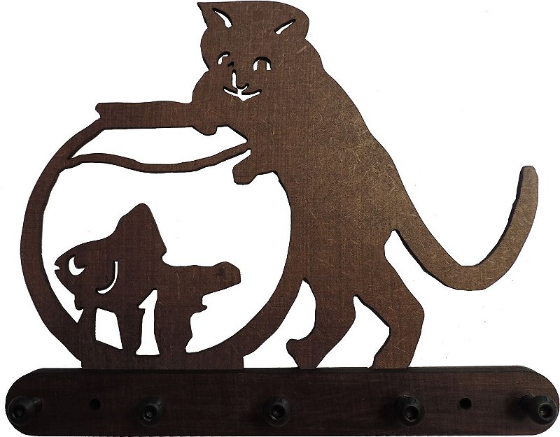 Porta Chaves Madeira Mdf Chaveiro gato aquario
