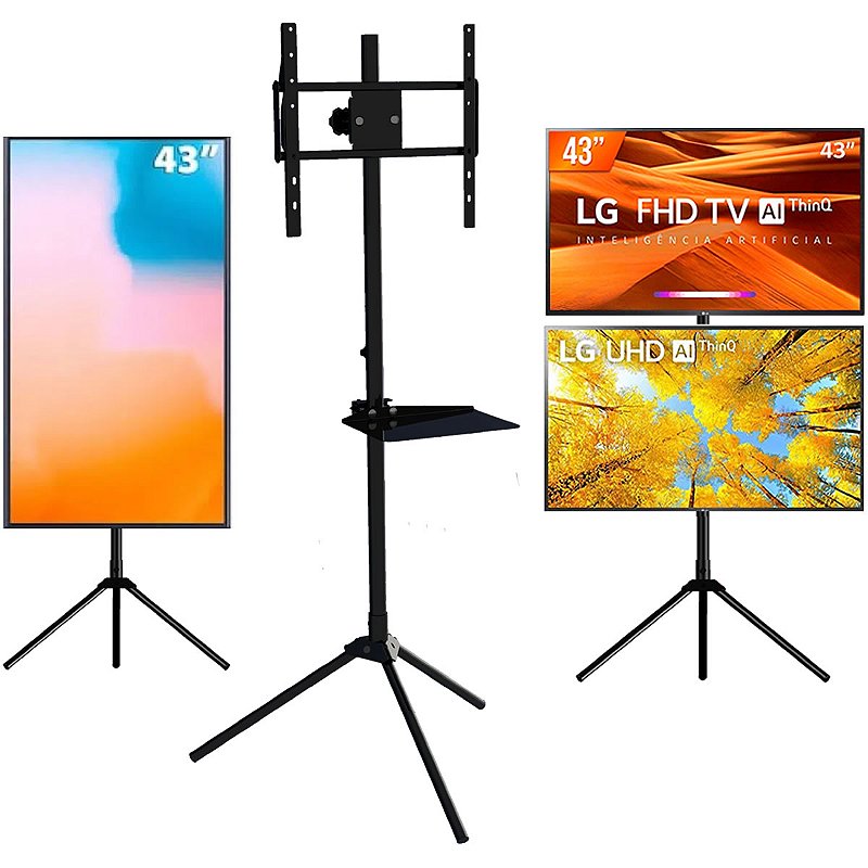 Pedestal para tv tripe com apoio auxiliar