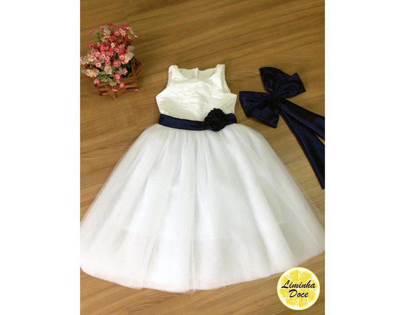 Vestido de Branco com Preto Infantil Liminha Doce Vestidos