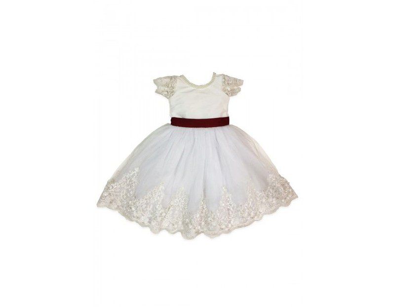 Vestido de Daminha Branco e Marsala com Tule Francês Infantil