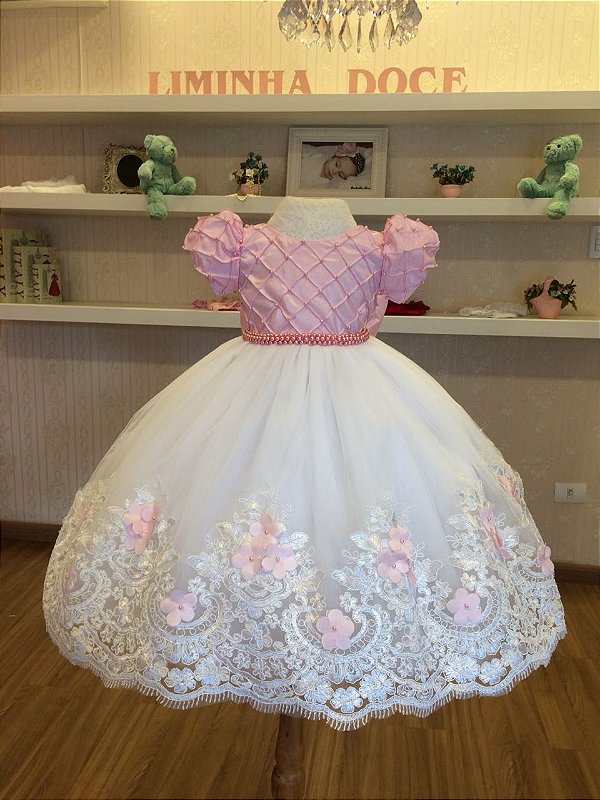 Vestido Branco E Rosa Para Daminhas Liminha Doce Vestidos De Festa Infantis E Mãe E Filha 0579