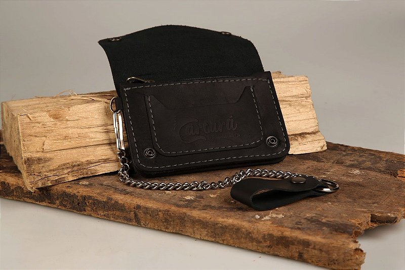 Carteira BIKER TRADICIONAL em couro preto