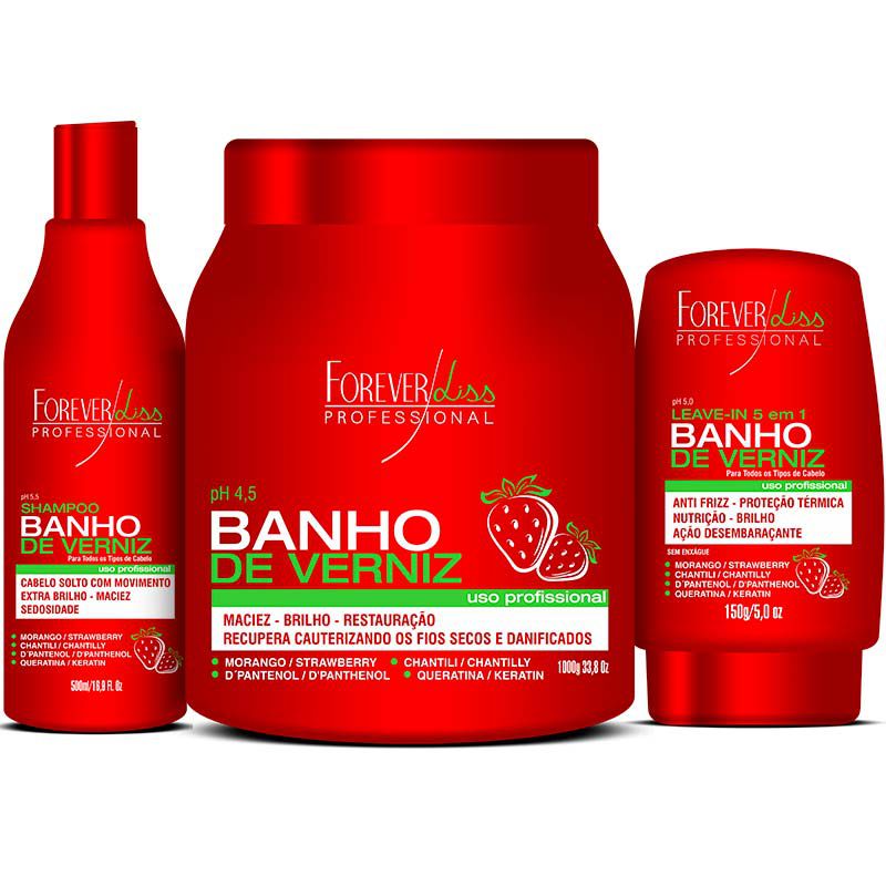 Kit Banho de Verniz Morango Profissional Brilho Extremo Forever Liss - Tô  na Moda Imports