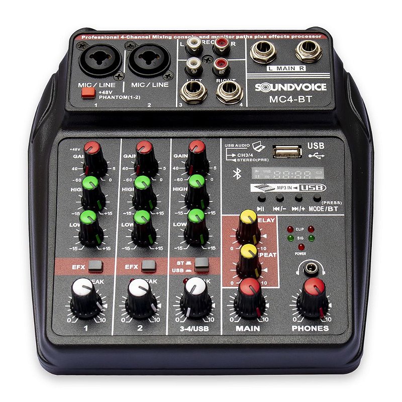 Mesa de Som Compacta Soundvoice MC4 BT 4 canais Interface USB - Look Music  Instrumentos Musicais