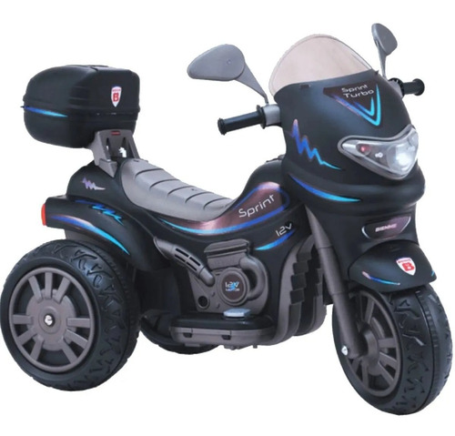 Moto Eletrica Infantil Grande 12v Sprint Turbo Com Capacete - Preto