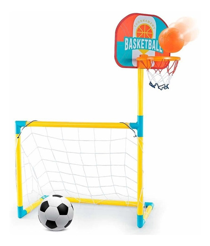 Kit Trave Gol De Futebol e Basquete Infantil Jogo Com 2 Bola