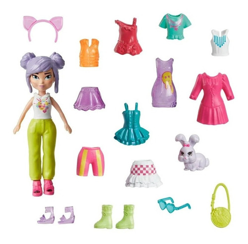 Boneca Polly Pocket Conjunto Shani Coelho + 19 Acessórios