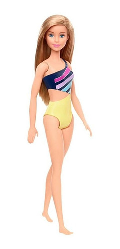 Boneca Barbie Morena Roupa de Praia Maiô Azul Original Mattel