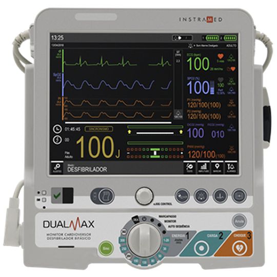 Cardioversor de onda bifásica modelo DualMax (ECG+DESF+DEA) + SPO2 + MP + PANI + P
