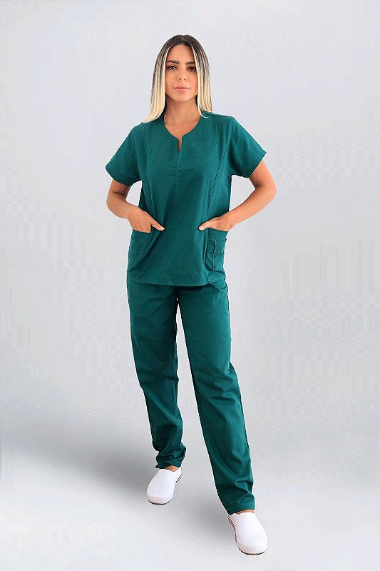 Pijama Cirurgico Unissex Cor:Verde Escuro