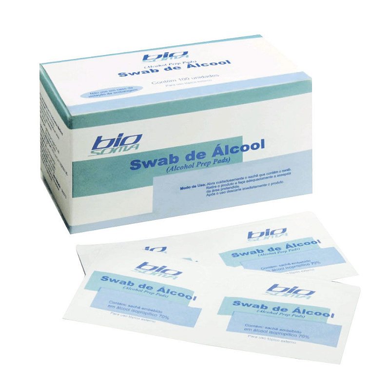 Swab de Alcool Caixa c/100 Envelopes - BIOSOMA