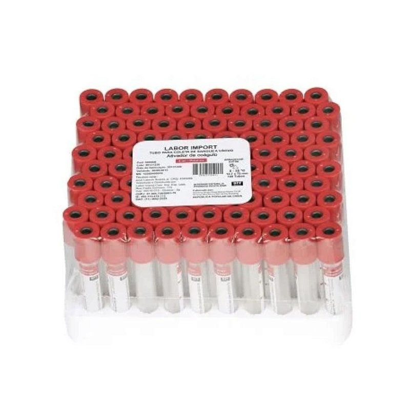 Tubo de Coleta de Sangue a Vácuo 4ml Vermelho 4ml Pct com 100 - LaborImport