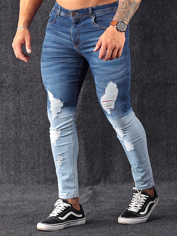Calça Jeans Super Skinny Degradê Legacy Destroyed - Traje Urbano