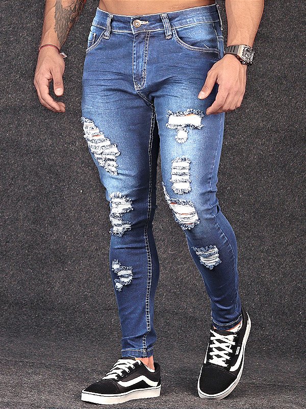 Calça Jeans Super Skinny Heavy Destroyed - Traje Urbano