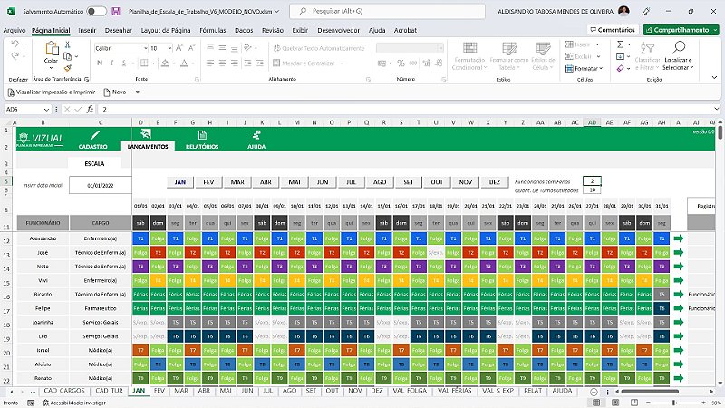 Planilha De Escala De Trabalho Em Excel Vizual Planilhas Empresariais