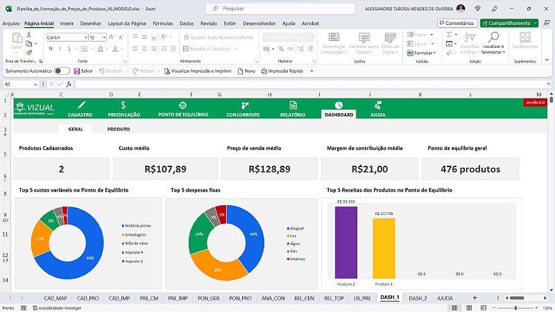 Planilha de Formação de Preços para Produtos em Excel 6.0 - Vizual ...