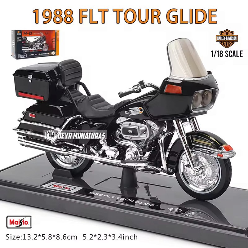 Miniatura Harley-Davidson FLT Tour Glide 1988 Preto Maisto 1:18