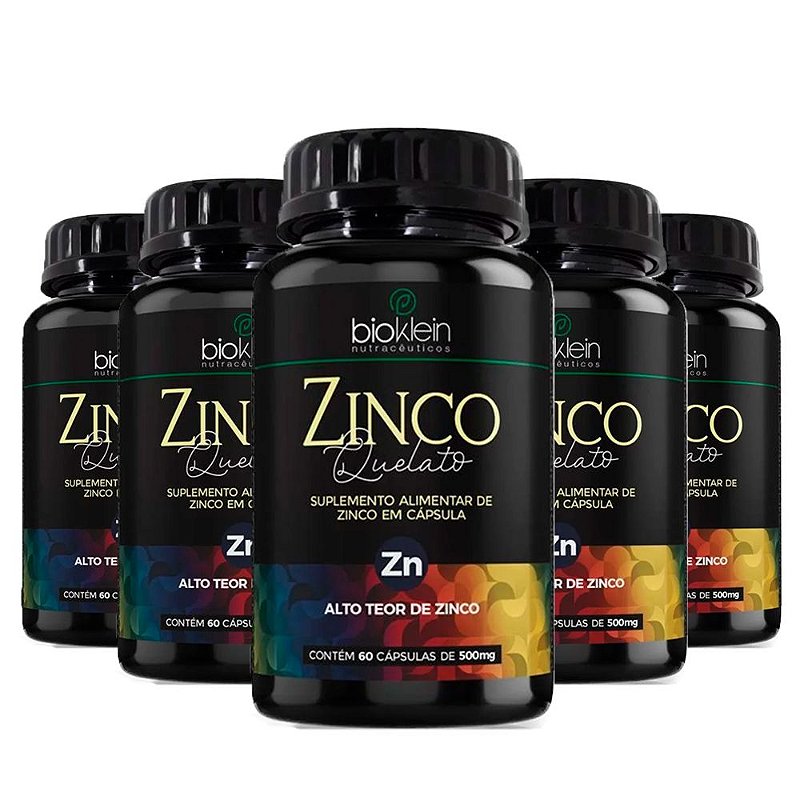 Kit Zinco Quelato Bioklein Concentrado Zn 500mg 300 Cápsulas Vivamus Mais Suplementos 3150