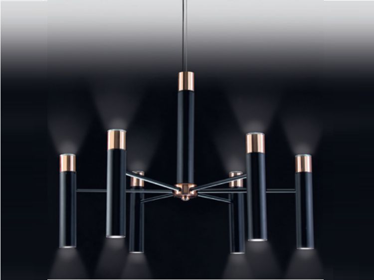 Lustre 6 Braços Metal Tubular Vertical Preto | Old Artisan PD-4951