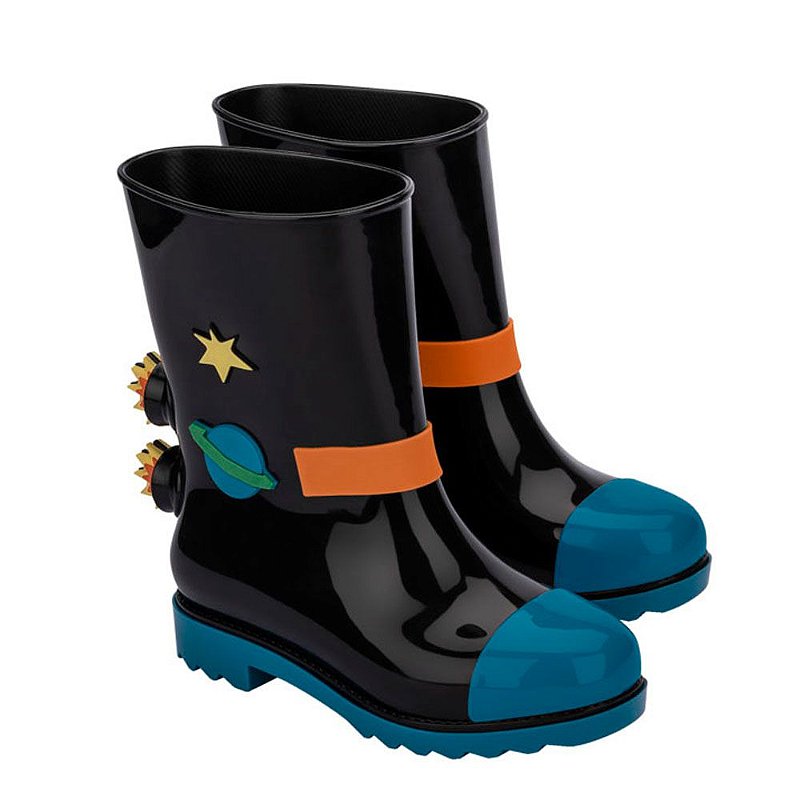 Mini Melissa + Fábula Rain Boot Bota Chuva Galocha Infantil AZUL/PRETO