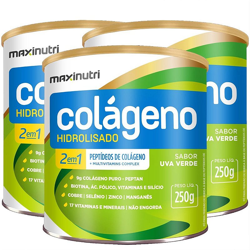 Col?geno Hidrolisado 2 em 1 MAXINUTRI 250g UVA VERDE - Verde Leve