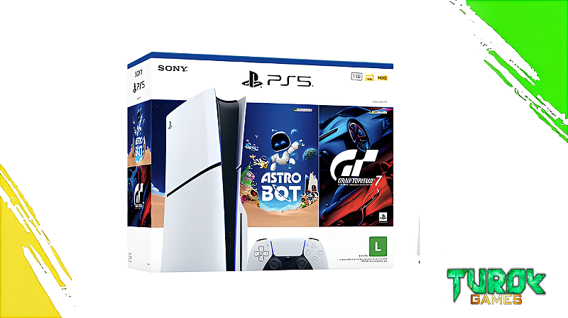 PS5 Slim Mídia Física Bundle Gran Turismo 7 Astrobot — Turok Games BH