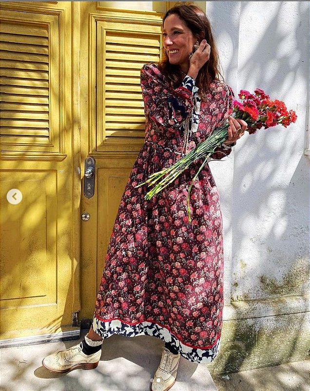 Printed ruffle bib midi dress cheap