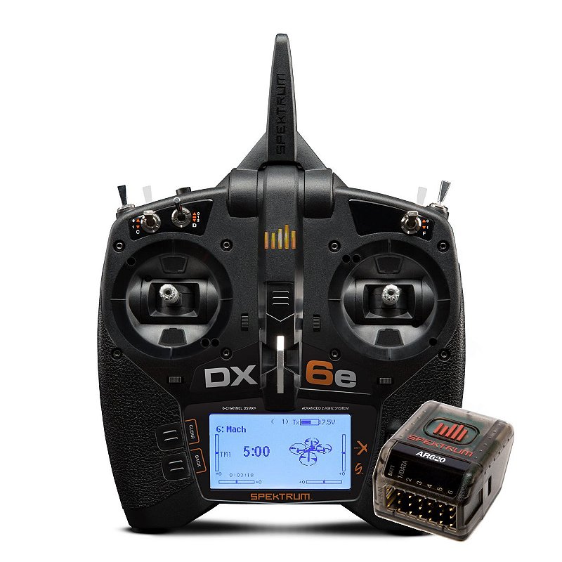 Rádio Spektrum DX6e 6 canais com receptor AR620 - FloripaHobby