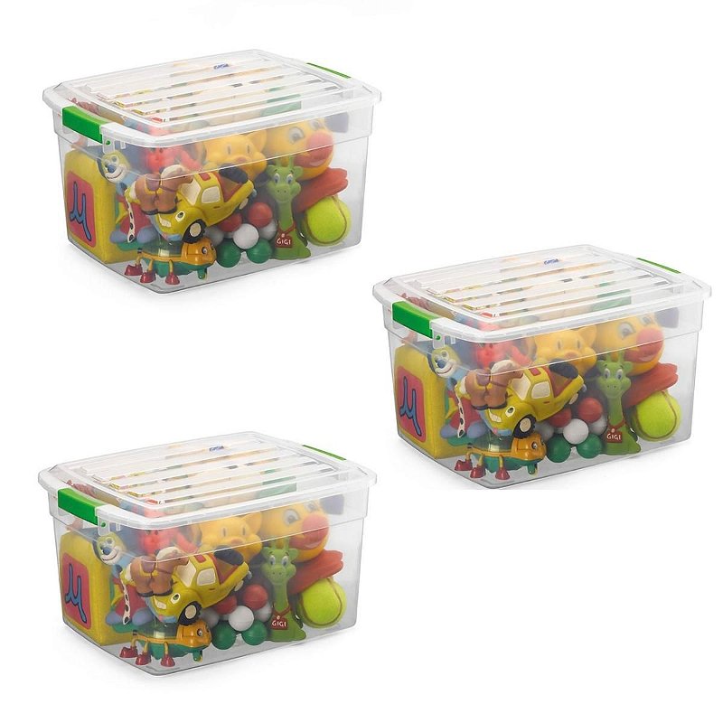 Kit com 3 Caixas Organizadoras Transparente de Plástico Multiuso com tampas  e travas 17 Litros